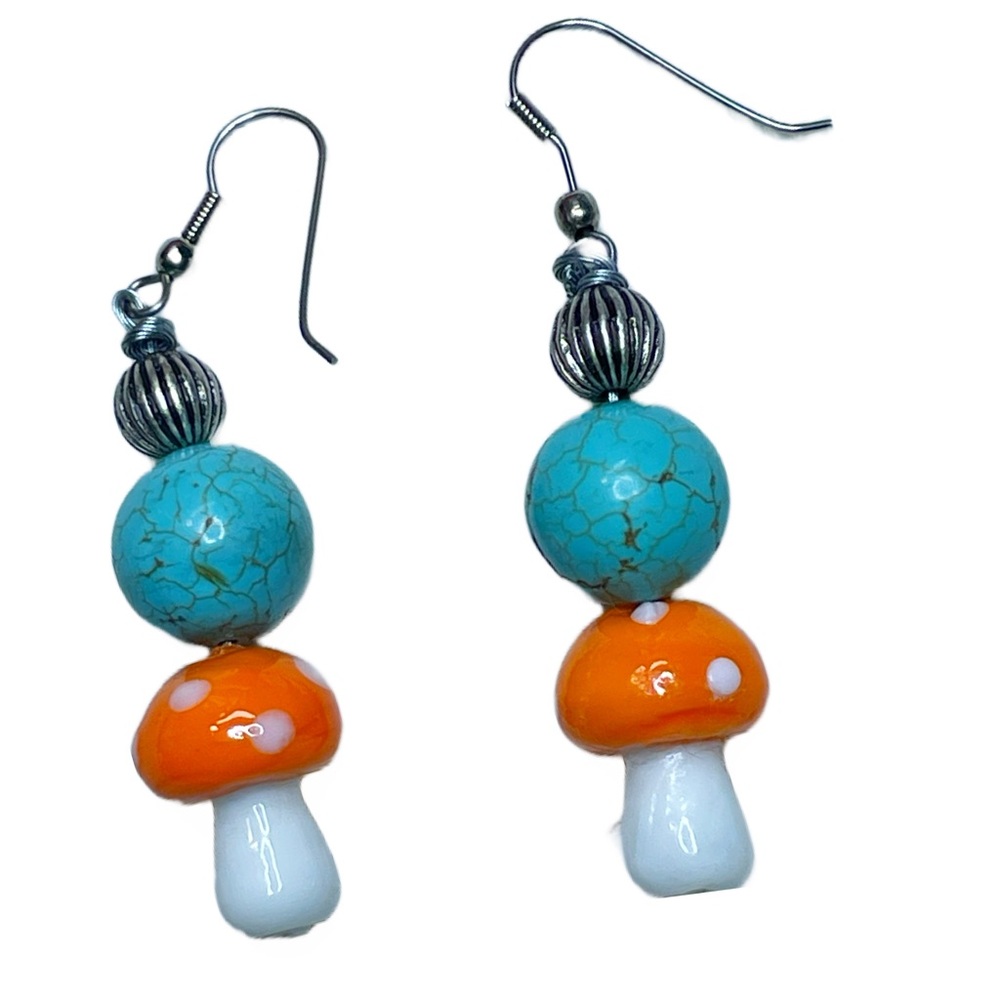 Turquoise & glass mushroom & earth earrings handcrafted by me
